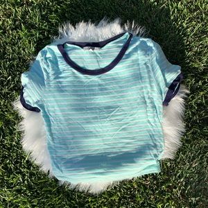 Light Blue Striped Crop Top